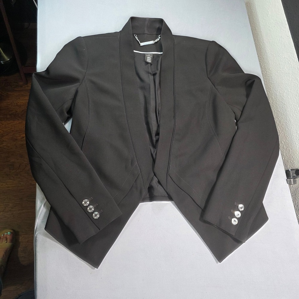 White House Black Market Black Open Front Asymmetrical Pointed Hem Blazer Size 4